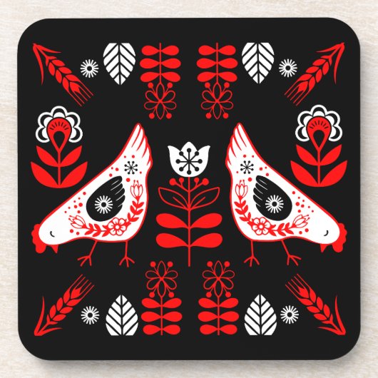 Chicken Hen Folk Art Bier Onderzetter (Voorkant)