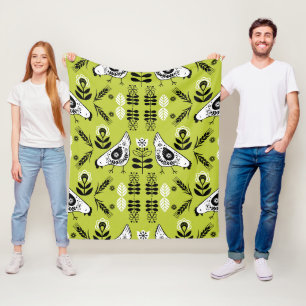Chicken Hen Folk Art Fleece Deken