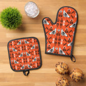 Chicken Hen Folk Art Ovenwant & Pannenlap Set (Top down)
