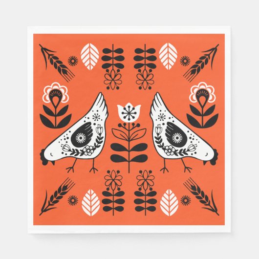 Chicken Hen Folk Art Servet (Voorkant)