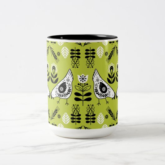 Chicken Hen Folk Art Tweekleurige Koffiemok (Center)