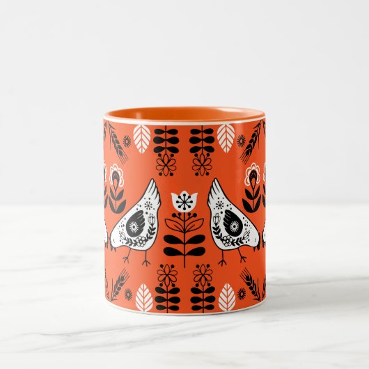 Chicken Hen Folk Art Tweekleurige Koffiemok (Center)