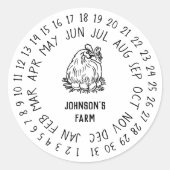 Chicken Hen Fresh Boerderij Eggs Carton Date Wheel Ronde Sticker (Voorkant)