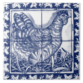 Chicken Hen Rustic Blue White Delft Dedham Tegeltje
