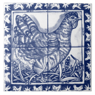 Chicken Hen Rustic Blue White Delft Dedham  Tegeltje