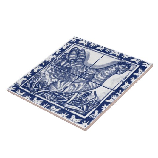 Chicken Hen Rustic Blue White Delft Dedham  Tegeltje (Zijkant)