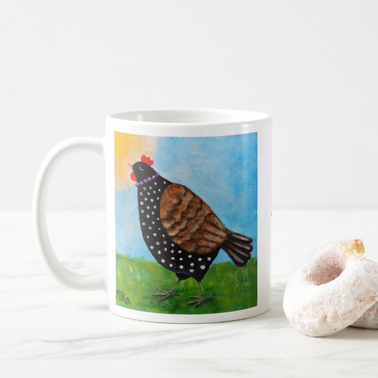 Chicken Hen with Necklace Sunbathing Personalized  Koffiemok (Met donut)
