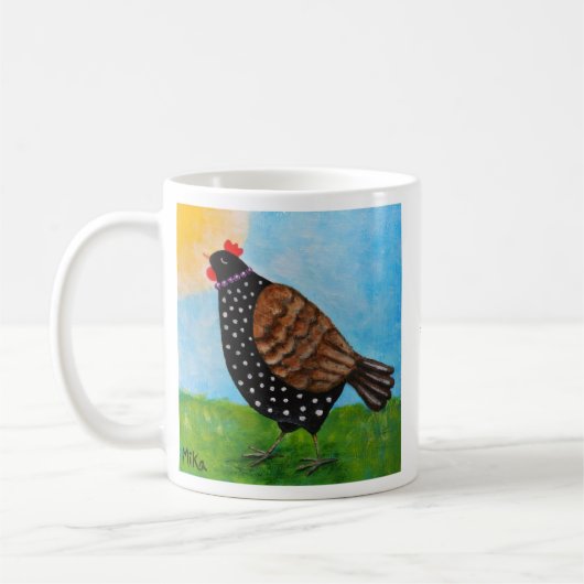 Chicken Hen with Necklace Sunbathing Personalized  Koffiemok (Links)