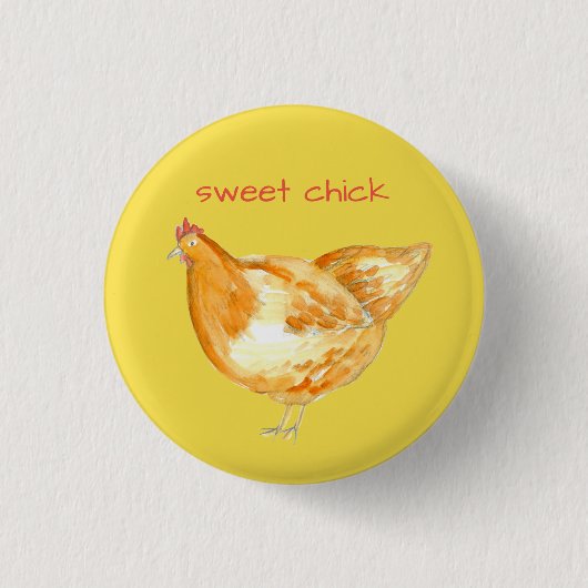 Chicken Hen Yellow Sweet Chick Ronde Button 3,2 Cm (Voorkant)