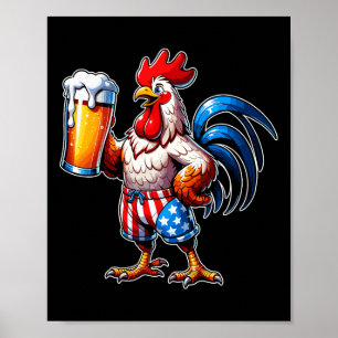 Chicken Holding Beer Vlag van de Verenigde Staten  Poster
