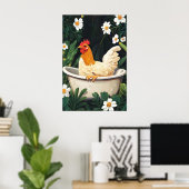 Chicken In Bathtub Poster, Funny Animal Poster (Thuiskantoor)