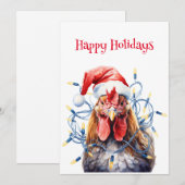 Chicken in Lights Waterverf Kerstvakantie Feestdagenkaart (Voorkant / Achterkant)
