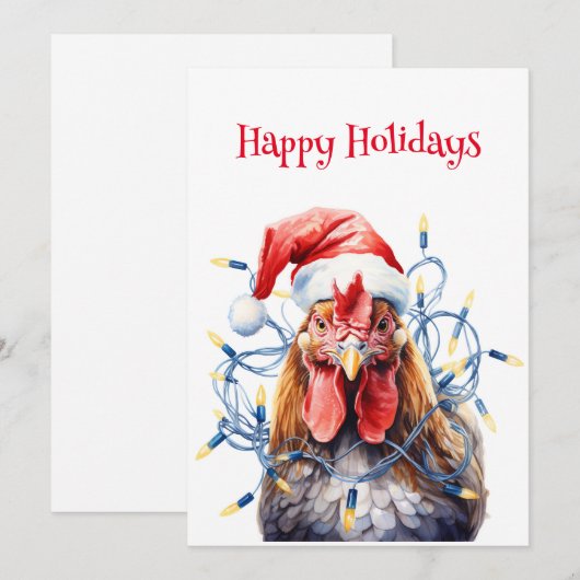 Chicken in Lights Waterverf Kerstvakantie Feestdagenkaart (Voorkant / Achterkant)