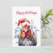 Chicken in Lights Waterverf Kerstvakantie Feestdagenkaart (Staand voorkant)
