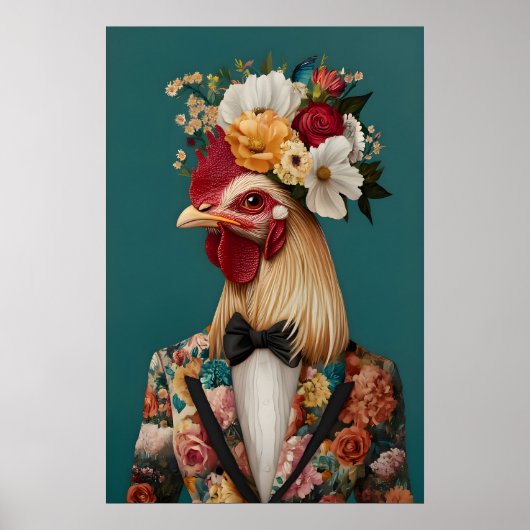 Chicken In Suit Poster, Chicken Portrait, Chicken Poster (Voorkant)
