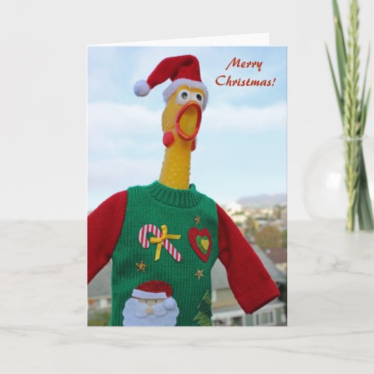 Chicken in Ugly Christmas Sweater Wenskaart! Feestdagen Kaart (Voorkant)