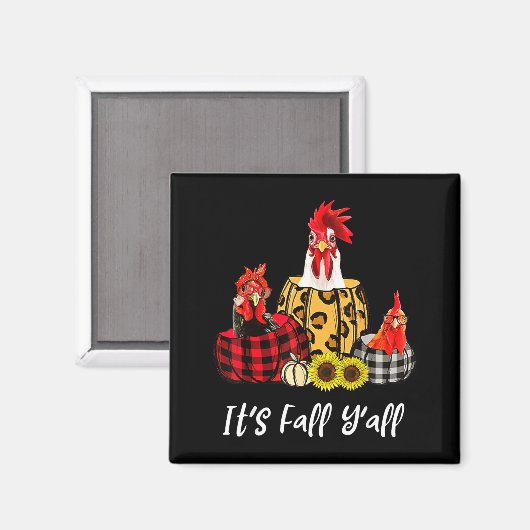 Chicken It's Fall Y'all Leopard Pumpkin Autumn Tha Magneet (Voorkant / Achterkant)