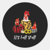 Chicken It's Fall Y'all Leopard Pumpkin Autumn Tha Ronde Sticker (Voorkant)