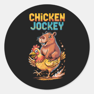 Chicken Jockey Capybara Lovers Pixel Art Gamer Fun Ronde Sticker