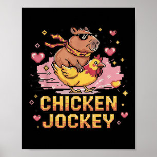 Chicken Jockey Capybara Rijden Pixel Art Gamer Mem Poster