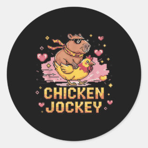Chicken Jockey Capybara Rijden Pixel Art Gamer Mem Ronde Sticker