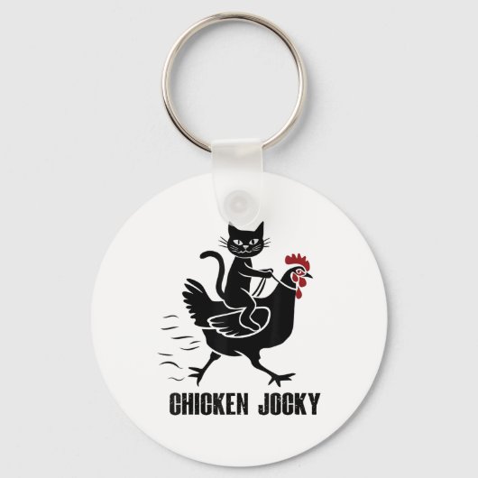Chicken Jockey Funny Black Cat Sleutelhanger (Voorkant)
