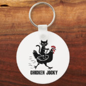 Chicken Jockey Funny Black Cat Sleutelhanger (Voorkant)