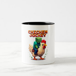 Chicken Jockey - Grappige Block-Style Gamer-Mok Tweekleurige Koffiemok