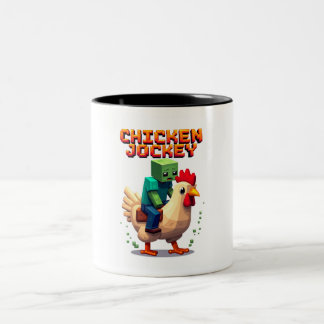 Chicken Jockey - Grappige Block-Style Gamer-Mok Tweekleurige Koffiemok