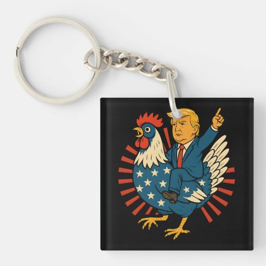 Chicken Jockey Trump Funny Meme Sleutelhanger (Voorkant)