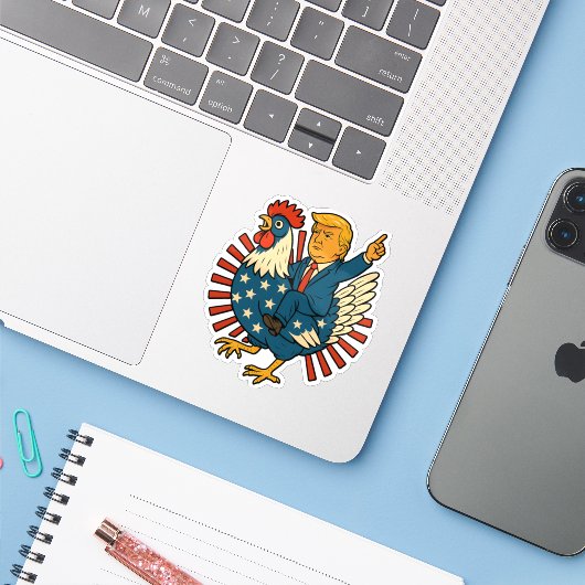 Chicken Jockey Trump Funny Meme Sticker (Laptop met iPhone)