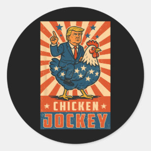 Chicken Jockey Trump Grappige meme 10 Ronde Sticker