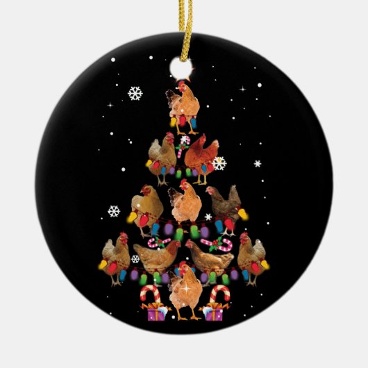 Chicken Kerstbomen Licht Funny Chicken Xmas Keramisch Ornament (Voorkant)