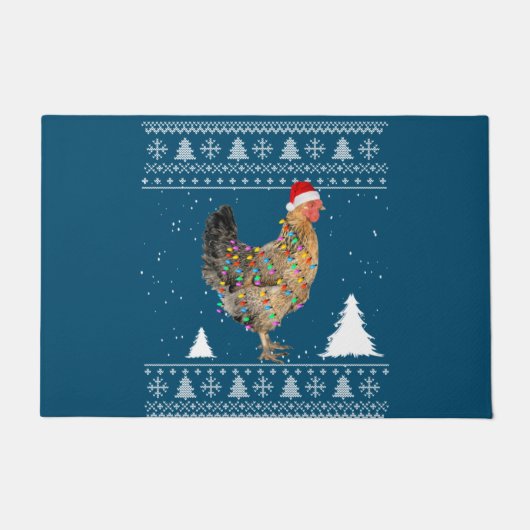 Chicken Lights with Santa Hat Christmas Pajamas Deurmat (Voorkant)