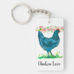 Chicken Love Peach Blossom Waterverf Sleutelhanger