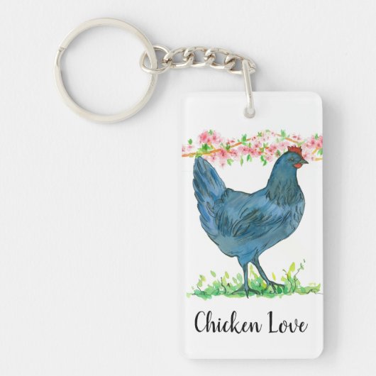 Chicken Love Peach Blossom Waterverf Sleutelhanger (Voorkant)