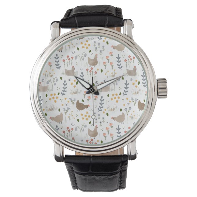 Chicken Lovers Boerderij Dier  Bloemen Horloge (Voorkant)