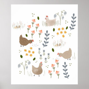 Chicken Lovers Boerderij Dier Bloemen Poster