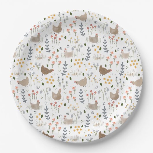 Chicken Lovers Farmyard Animal Floral Party Papieren Bordje (Voorkant)