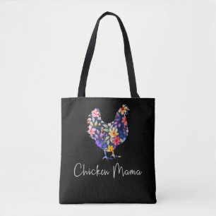 Chicken mama hen bloemen boer schatkip tote bag