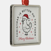 Chicken Merry Christmas country funny farm animal Metalen Ornament (Rechts)