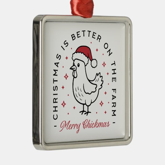 Chicken Merry Christmas country funny farm animal Metalen Ornament (Rechts)