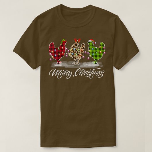 Chicken Merry Christmas Red Green Plaid Leopard Pa T-shirt (Design voorkant)