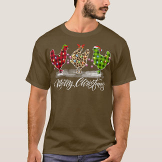 Chicken Merry Christmas Red Green Plaid Leopard Pa T-shirt