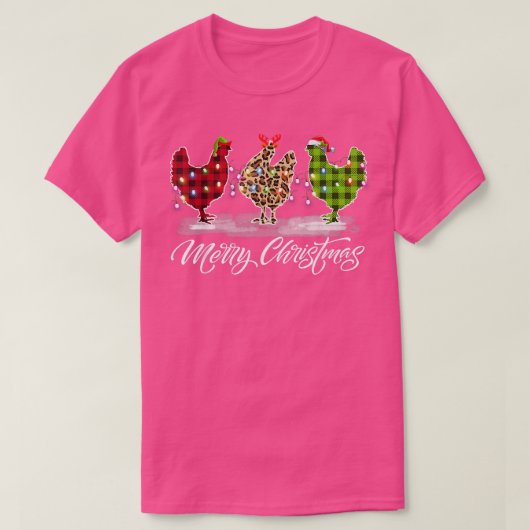 Chicken Merry Christmas Red Green Plaid Leopard Pa T-shirt (Design voorkant)