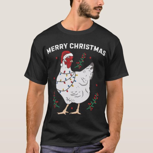 Chicken Merry-kerst Funny Santa Hat Chicken Li T-shirt (Voorkant)