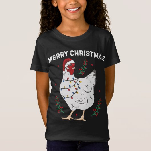 Chicken Merry-kerst Funny Santa Hat Chicken Li T-shirt (Voorkant)