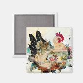 Chicken Mixed Media Art Collage Magnet (Voorkant / Achterkant)