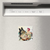 Chicken Mixed Media Art Collage Magnet (Insitu (Vaatwasser))