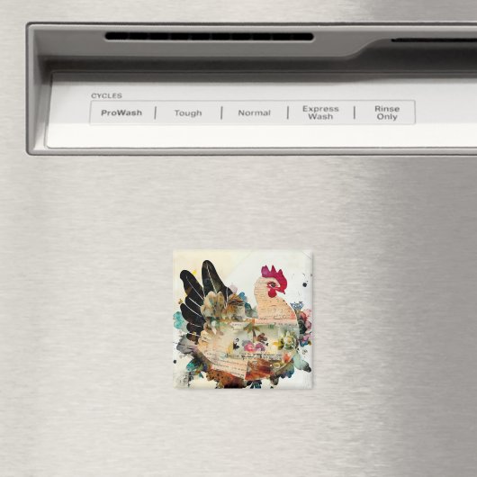 Chicken Mixed Media Art Collage Magnet (Insitu (Vaatwasser))